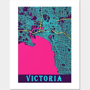 Victoria Neon City Map, Victoria Minimalist City Map Art Print Posters and Art